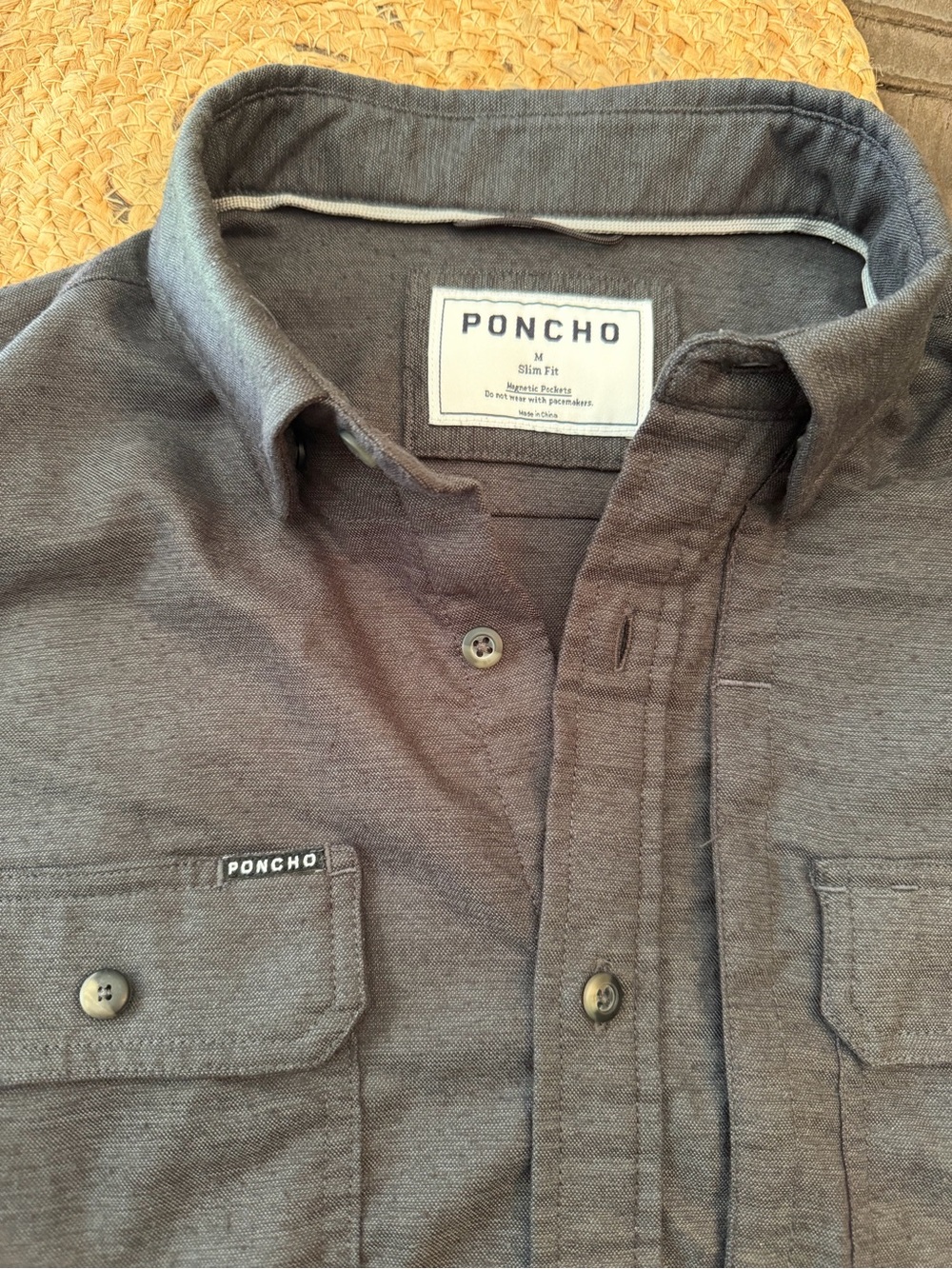 Poncho Medium Performance Gray Flannel Long-sleeve Shirt Mens Slim Fit Snowcat